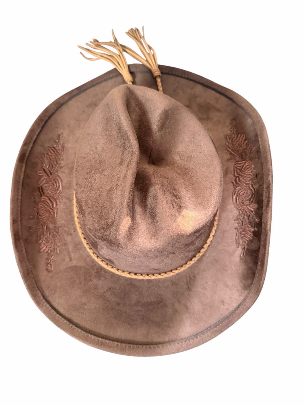 Women’s OS Brown Faux Suede Western Hat - Classic Cowboy Style